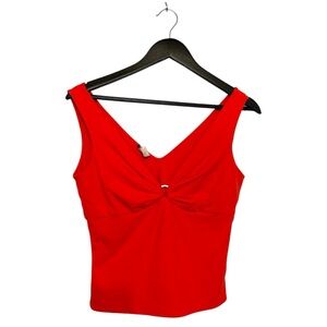 Searle Red Sleeveless Deep V Twist Front Top with Metal Ring Detail Size 6